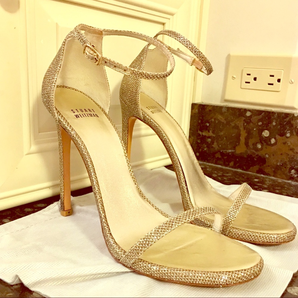 Stuart Weitzman Nudist Platinum Noir heels